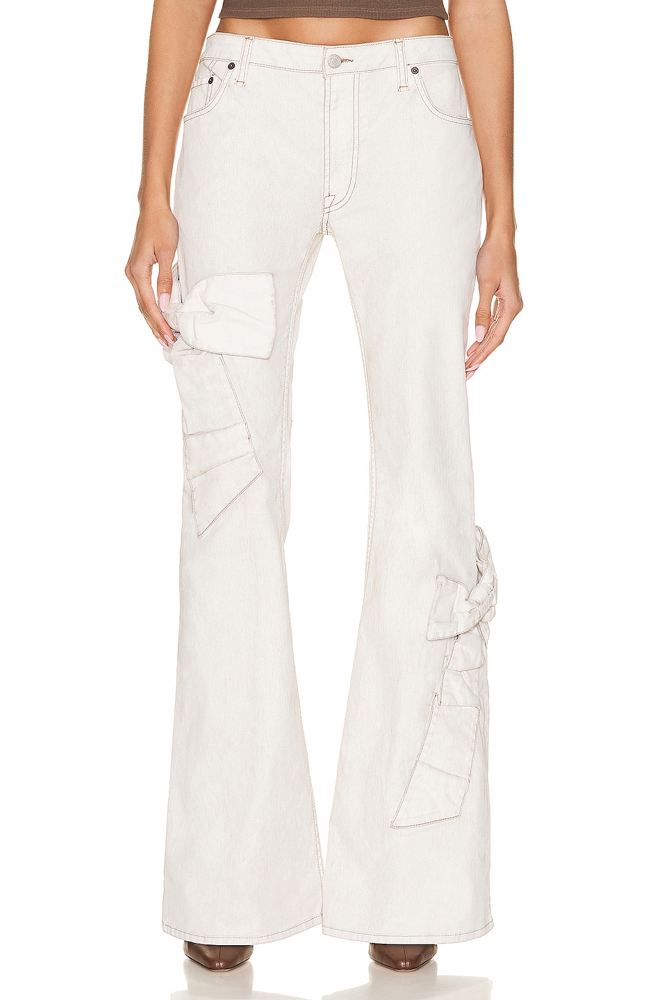 Image 1 of Acne Studios Flare Pant in White & Brown