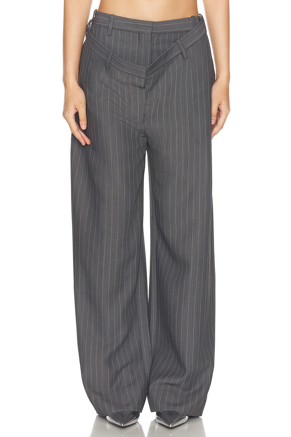 Image 1 of Acne Studios Plave Pinstripe Trouser in Grey Melange