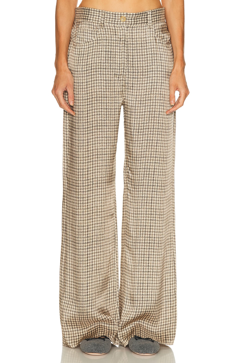 Poltana Fluid Check Pant in Beige