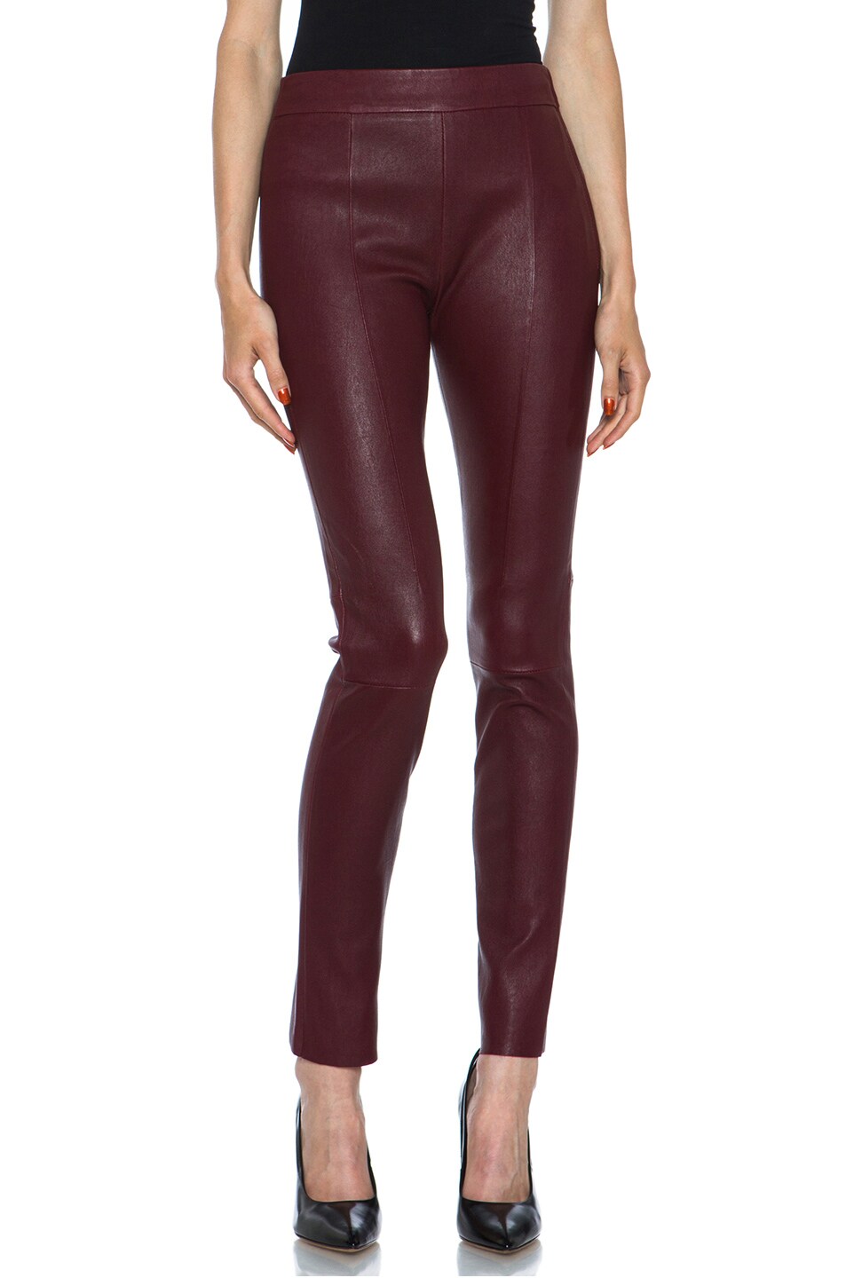 Image 1 of Acne Studios Best Lambskin Leather Pants in Burgundy