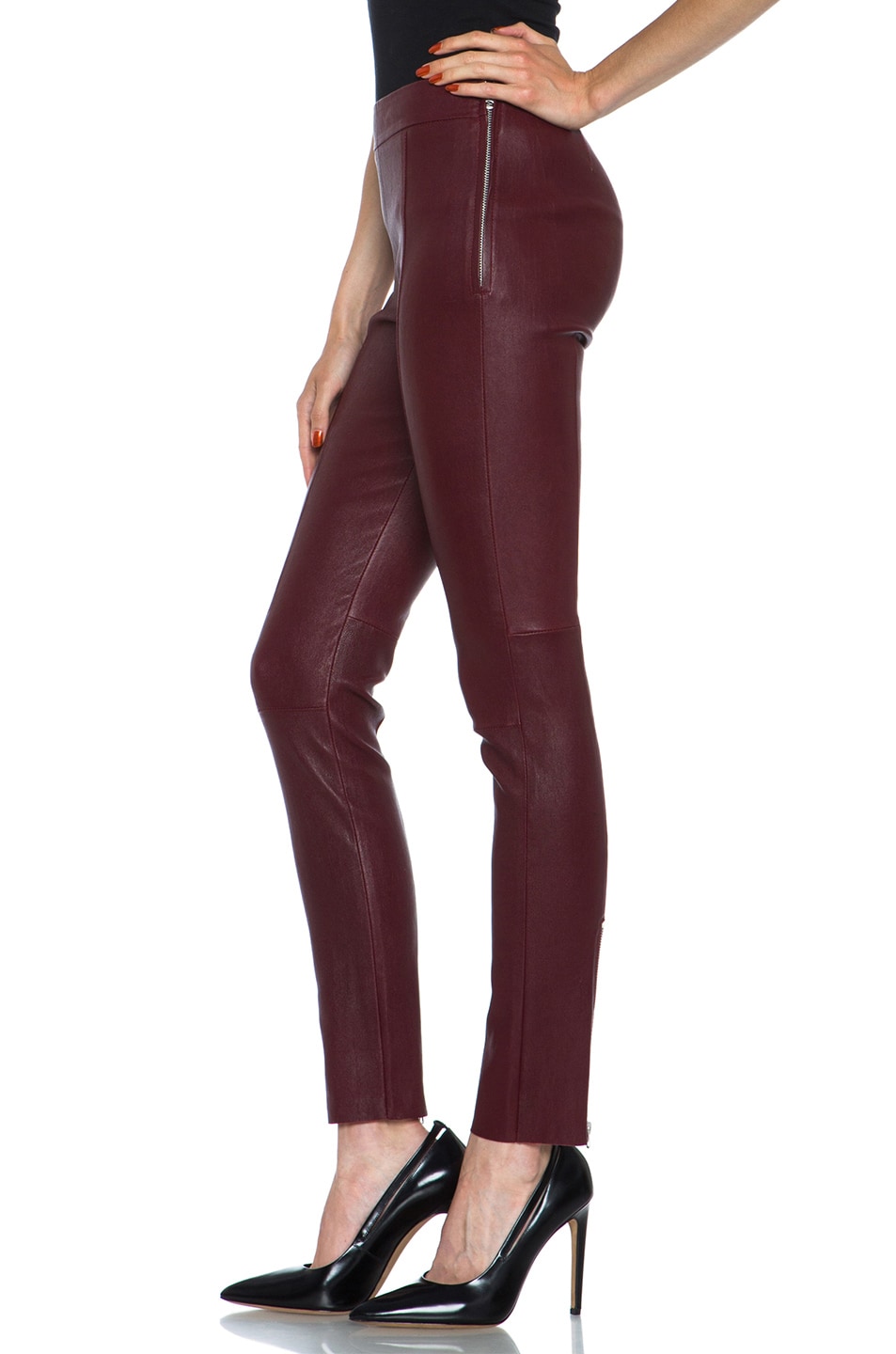 Acne Studios Best Lambskin Leather Pants in Burgundy | FWRD