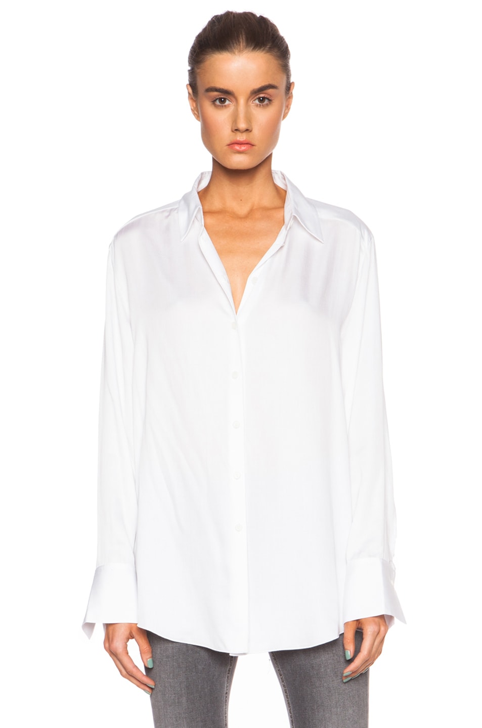 Image 1 of Acne Studios Addle Fluid Lyocell-Blend Blouse in White