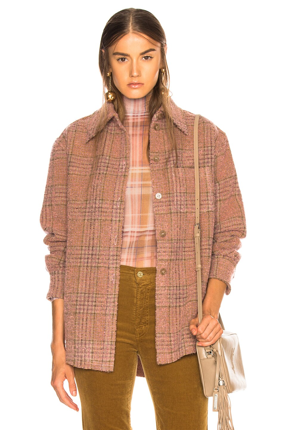 Image 1 of Acne Studios Plaid Fannel Shirt in Pink & Brown