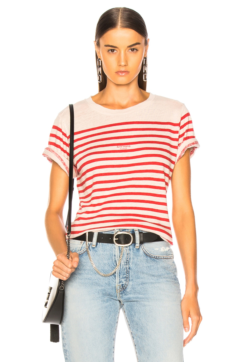 Image 1 of Acne Studios Striped Top in White & Red