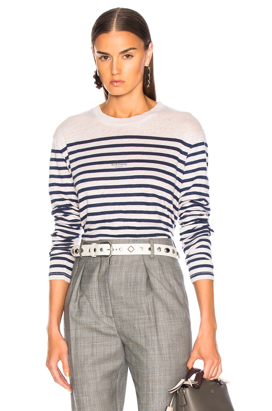 Image 1 of Acne Studios Long Sleeve Striped Top in White & Blue