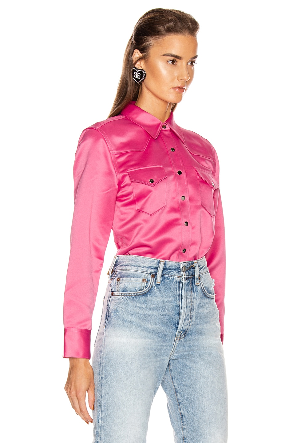 Acne Studios Bla Konst 2002 Satin Shirt in Bright Pink | FWRD