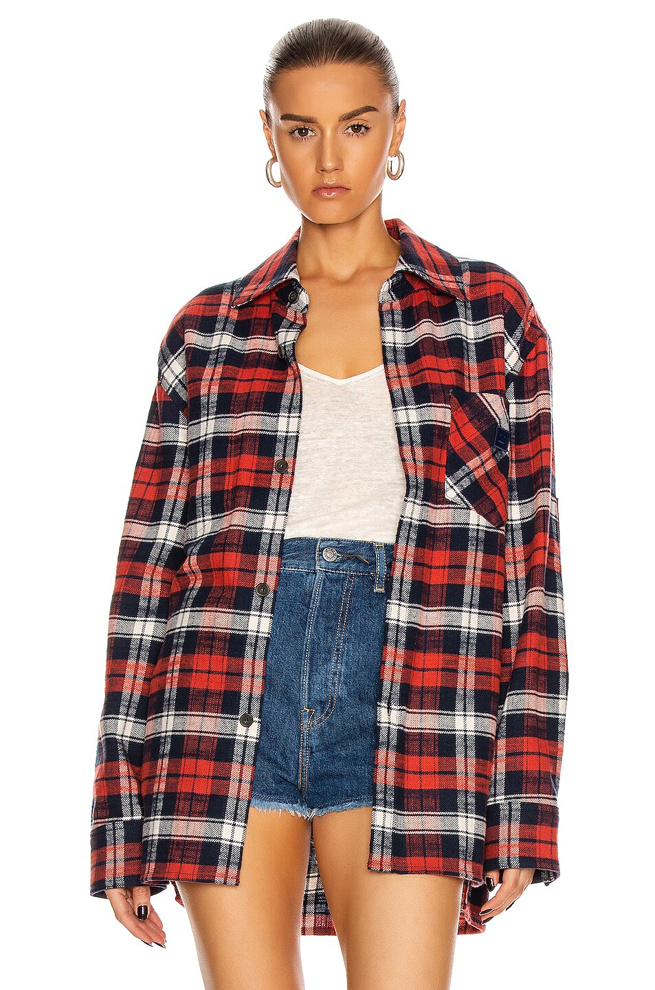 Image 1 of Acne Studios Salak Flannel Face Shirt in Red & Navy