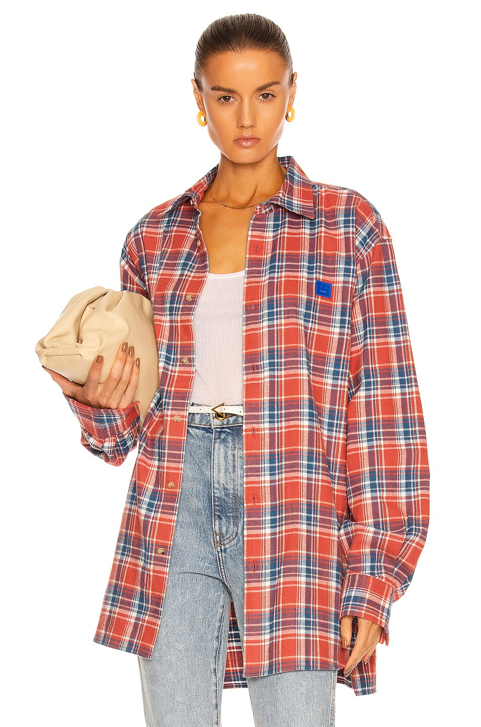 Image 1 of Acne Studios Saco Face Flannel Shirt in Pink & Blue
