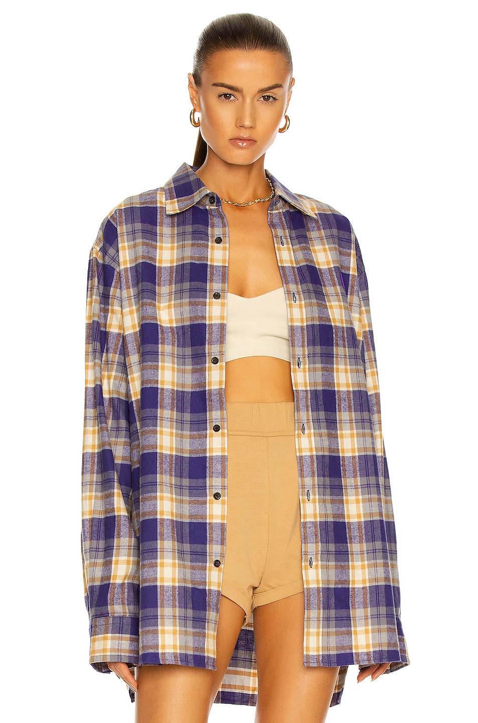 Image 1 of Acne Studios Saco Face Flannel Shirt in Purple, Mustard & Yellow