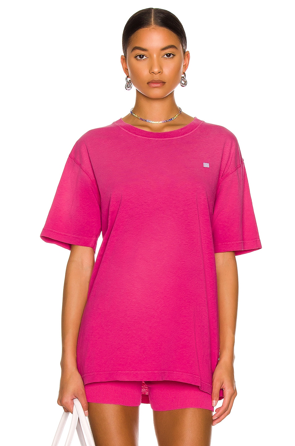 Image 1 of Acne Studios Crew Neck T-Shirt in Fuchsia Pink