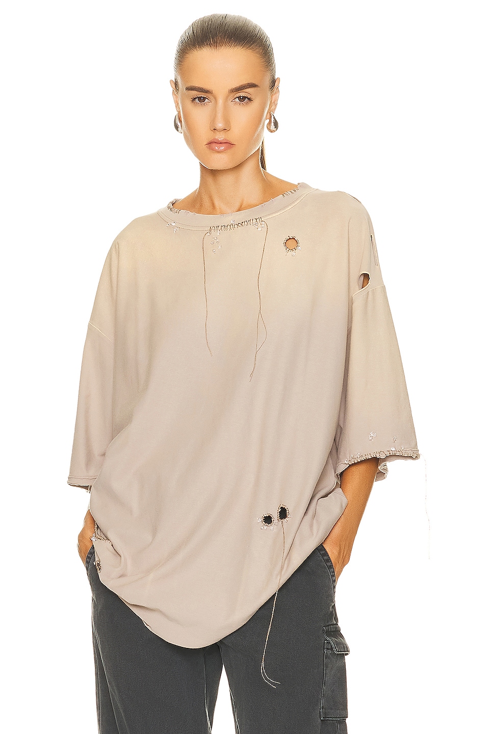 Image 1 of Acne Studios Embroidered Shirt in Mushroom Beige