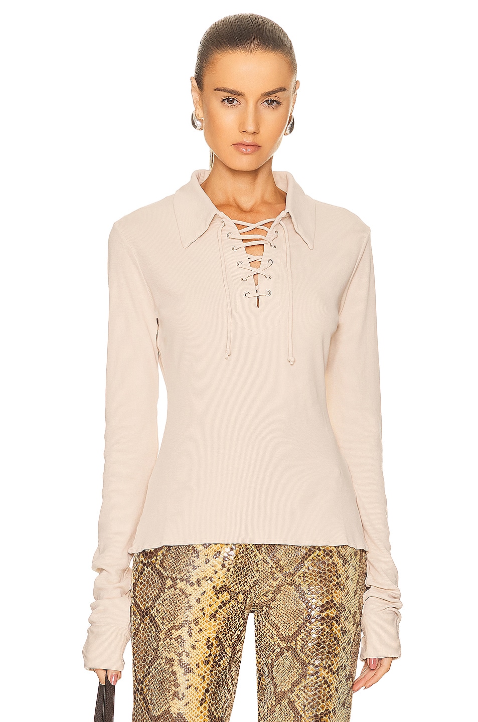 Image 1 of Acne Studios Lace Up Long Sleeve in Champagne Beige