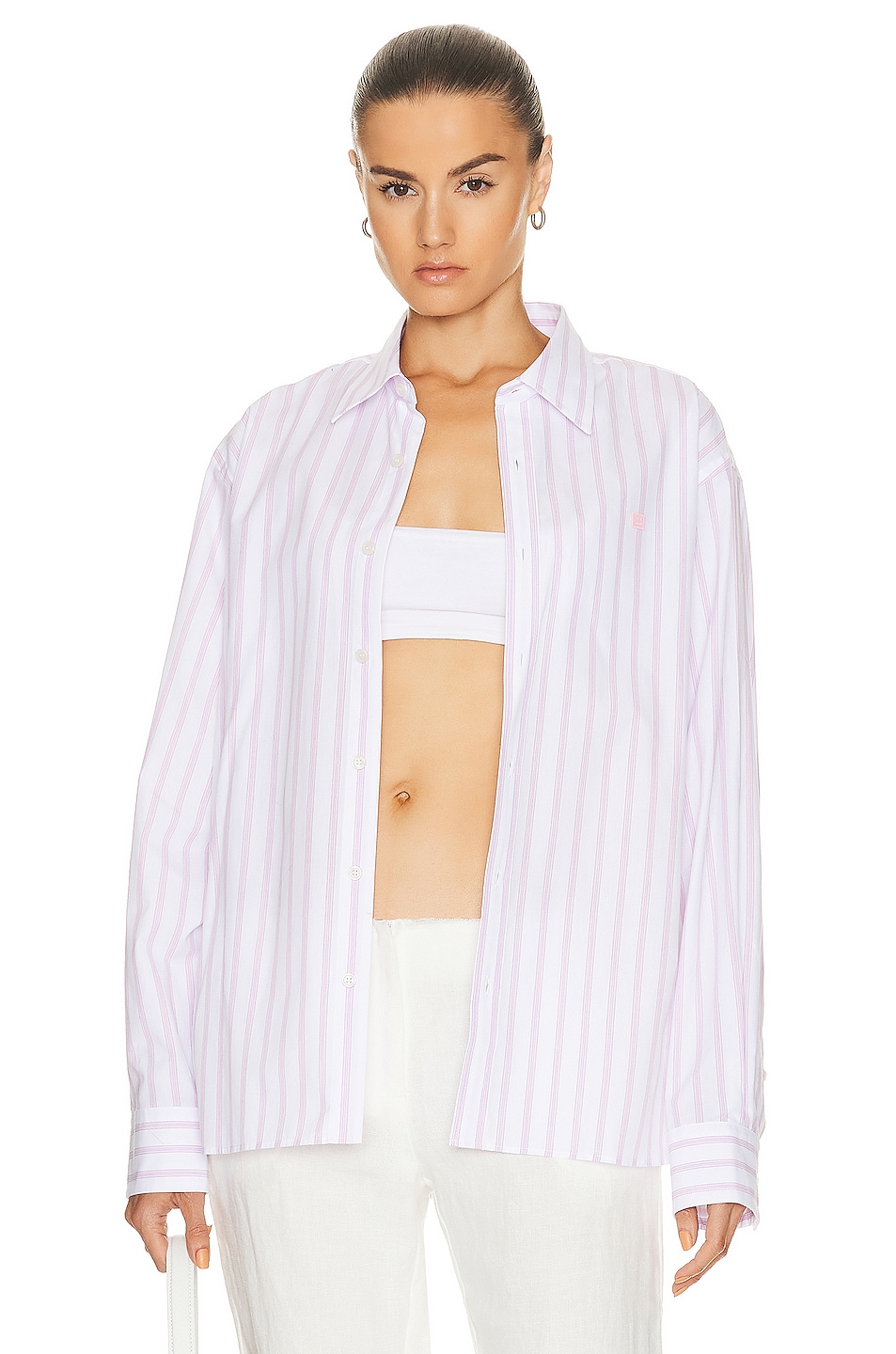 Image 1 of Acne Studios Button Up Shirt in White & Rose Pink