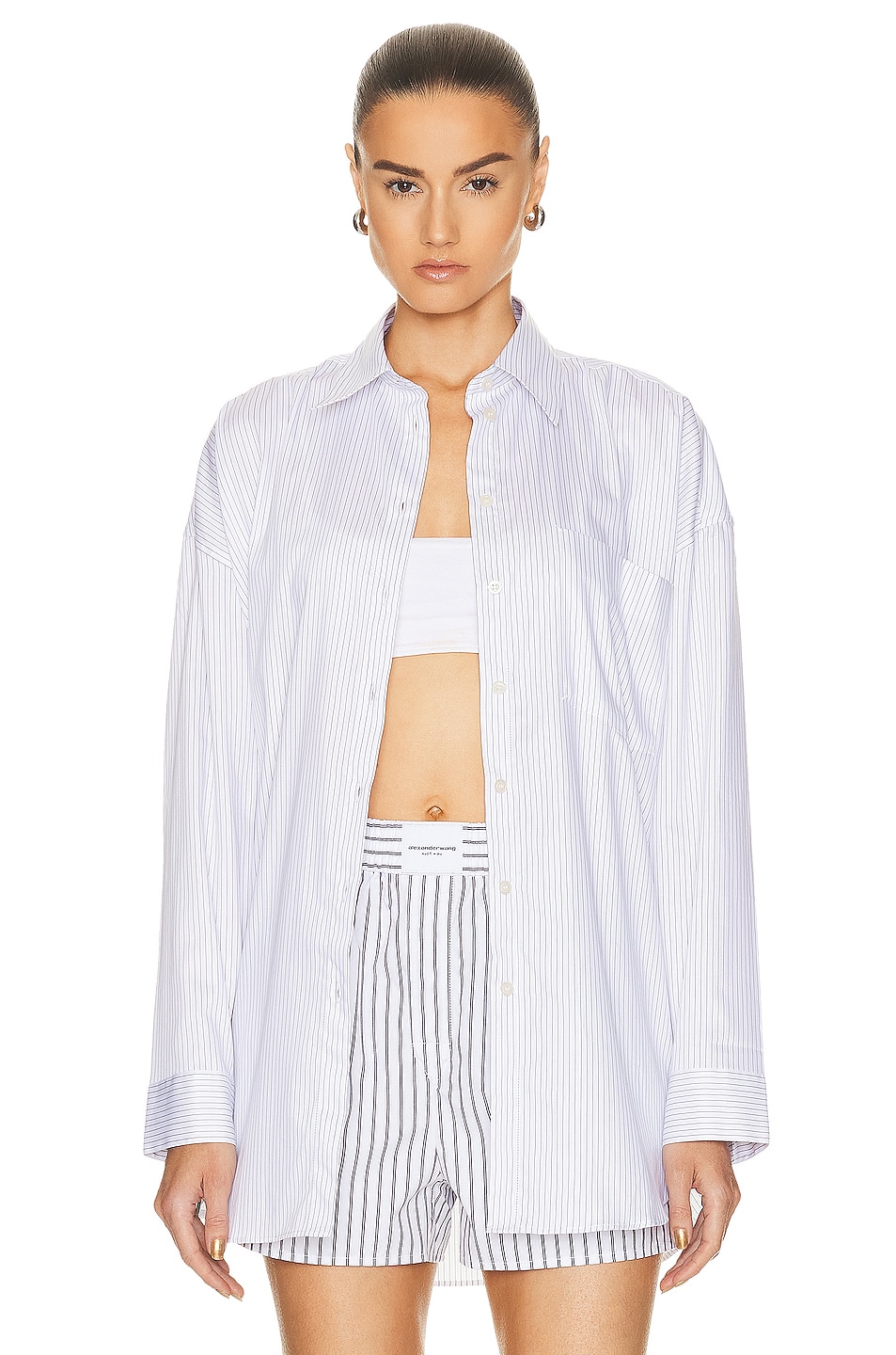 Image 1 of Acne Studios Button Up Top in White & Blue
