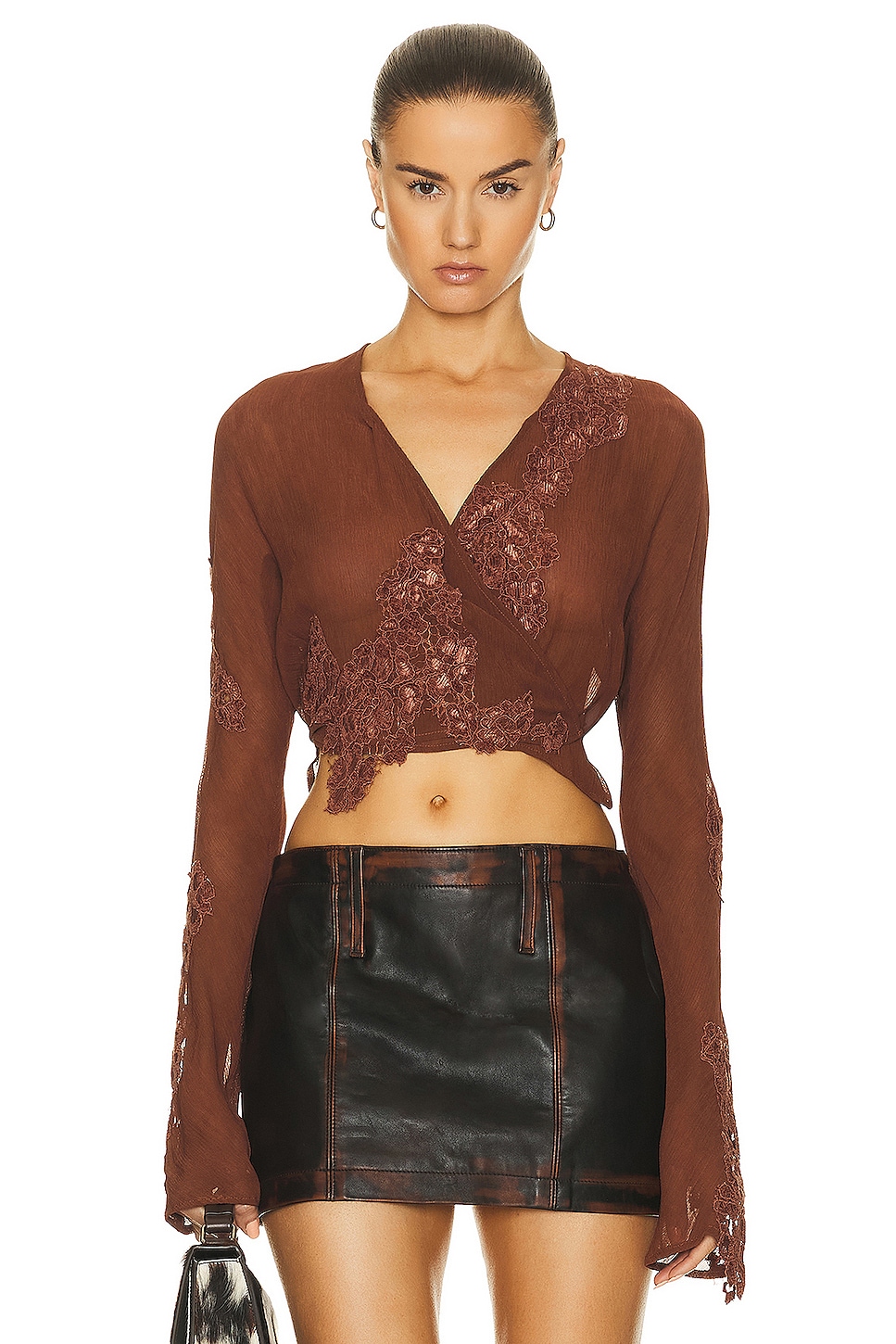 Image 1 of Acne Studios Cropped Blouse in Rust Brown
