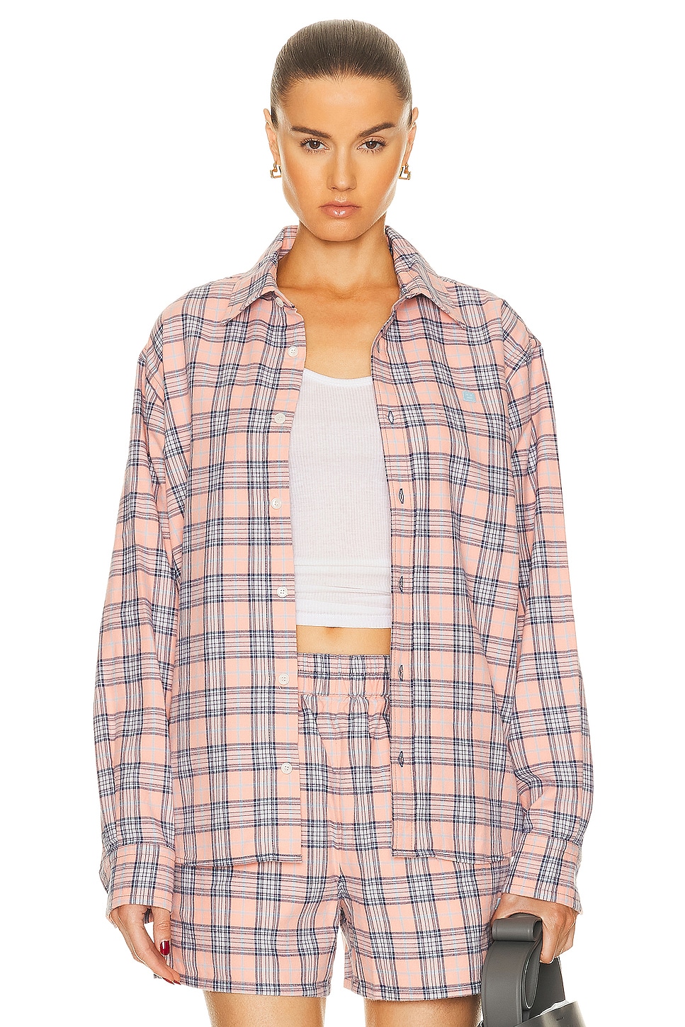 Image 1 of Acne Studios Face Flannel Shirt in Pink & Blue