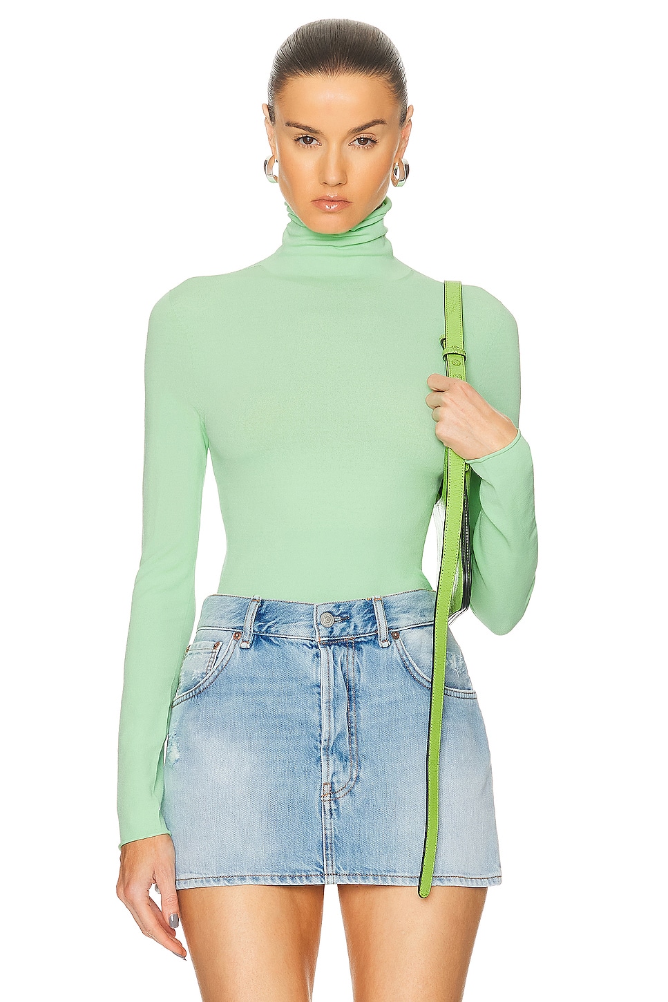 Image 1 of Acne Studios Turtleneck Knit Top in Light Green