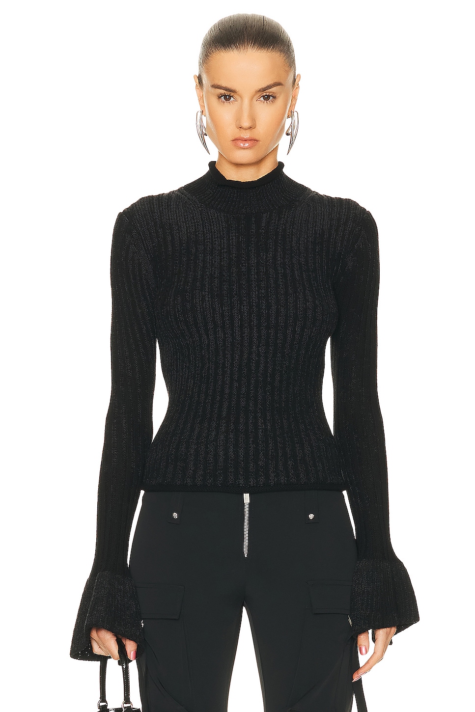 Image 1 of Acne Studios Long Sleeve Knit Top in Anthracite & Black