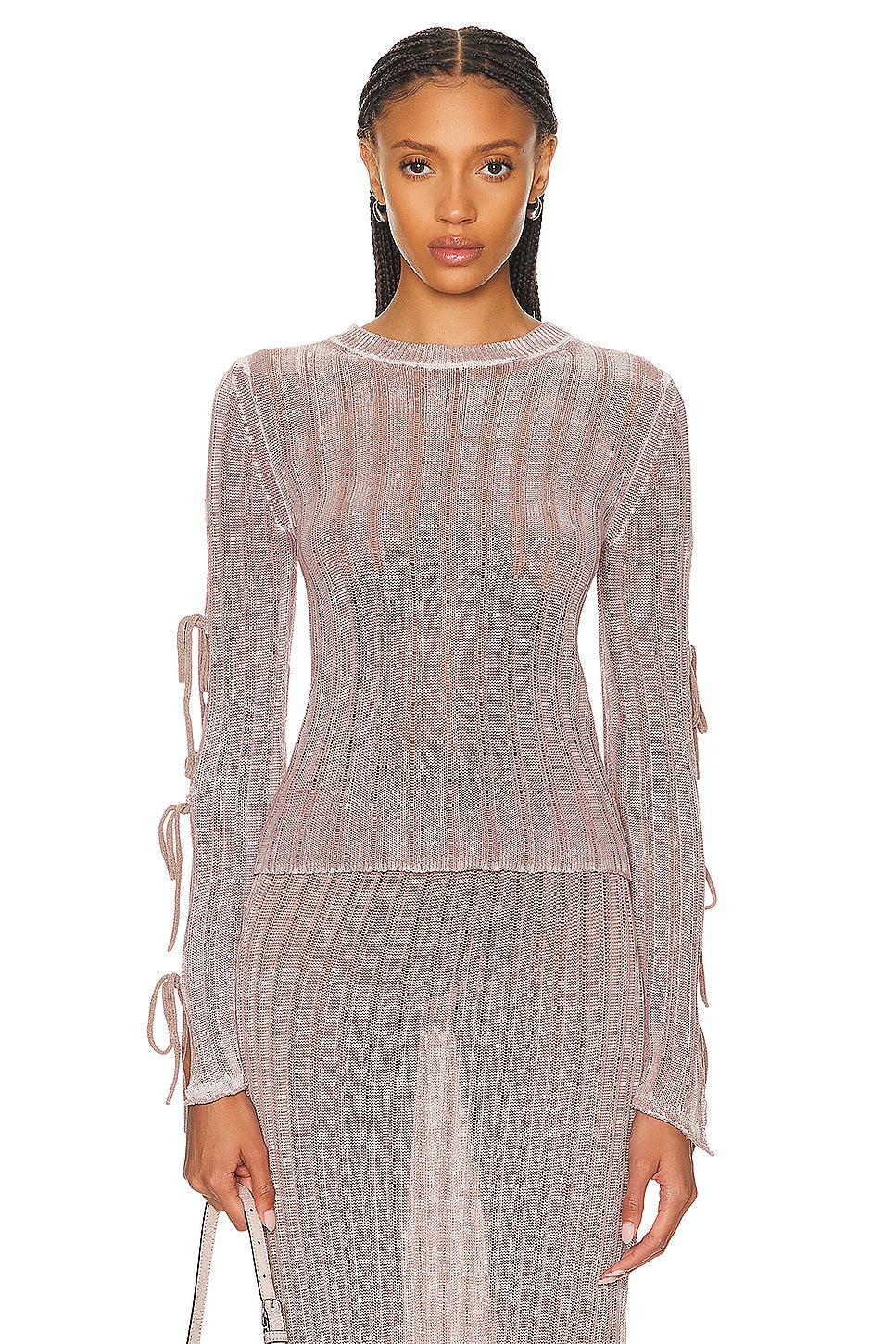 Image 1 of Acne Studios Long Sleeve Knit Top in Dusty Pink