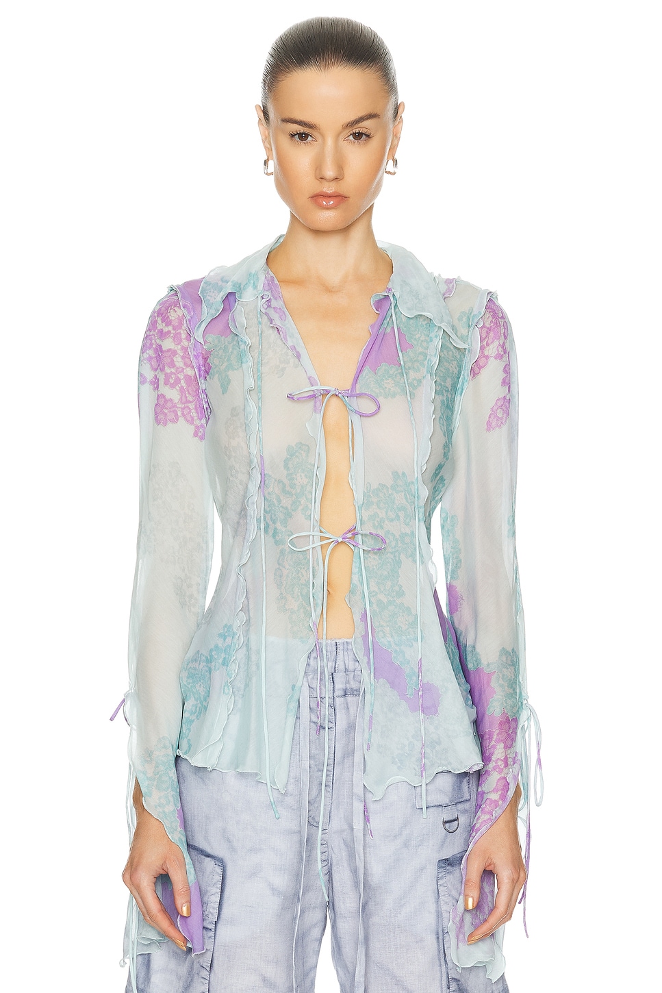 Image 1 of Acne Studios Satty Long Sleeve Blouse in Blue & Lilac