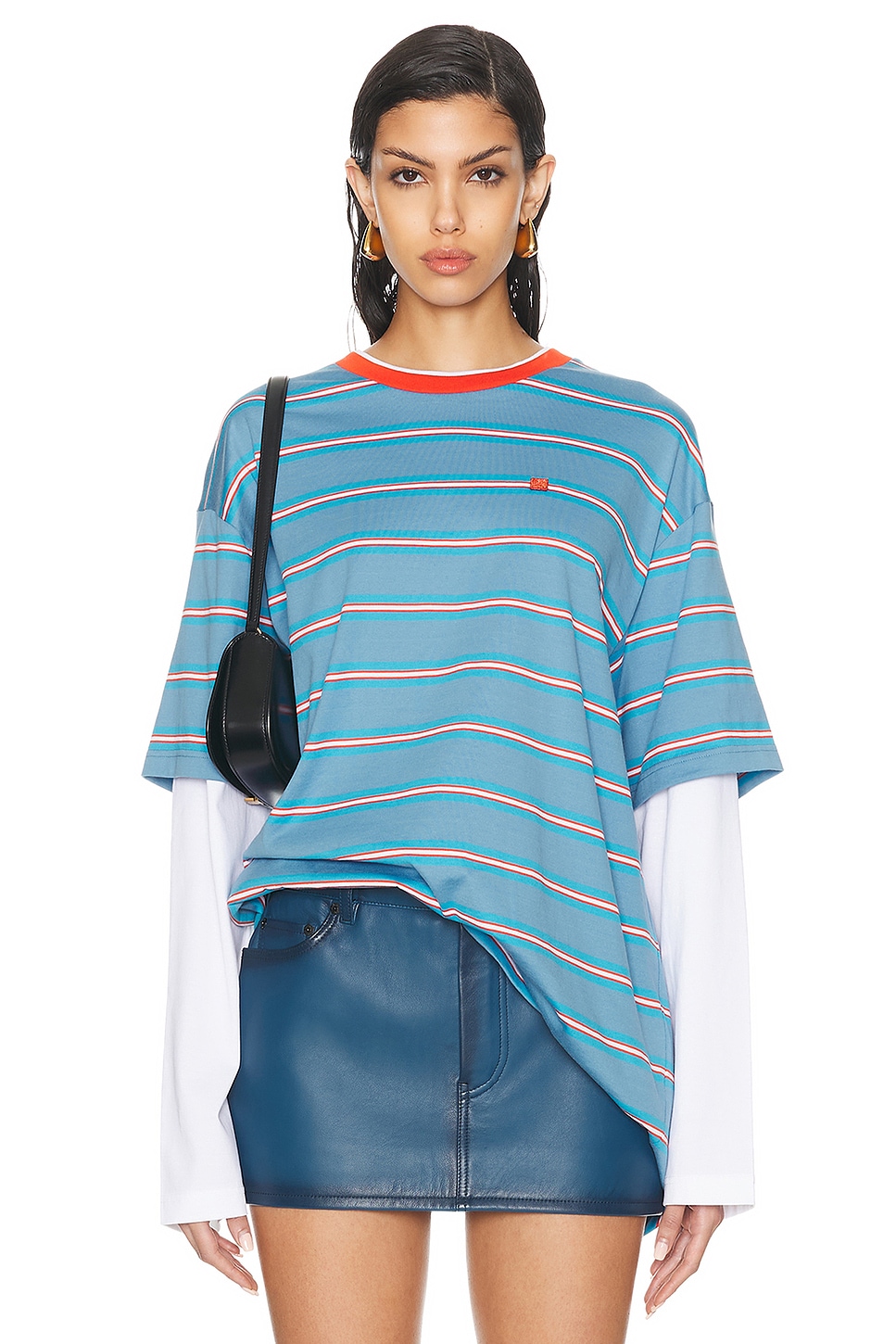 Image 1 of Acne Studios Stripe Face Shirt in Sea Blue