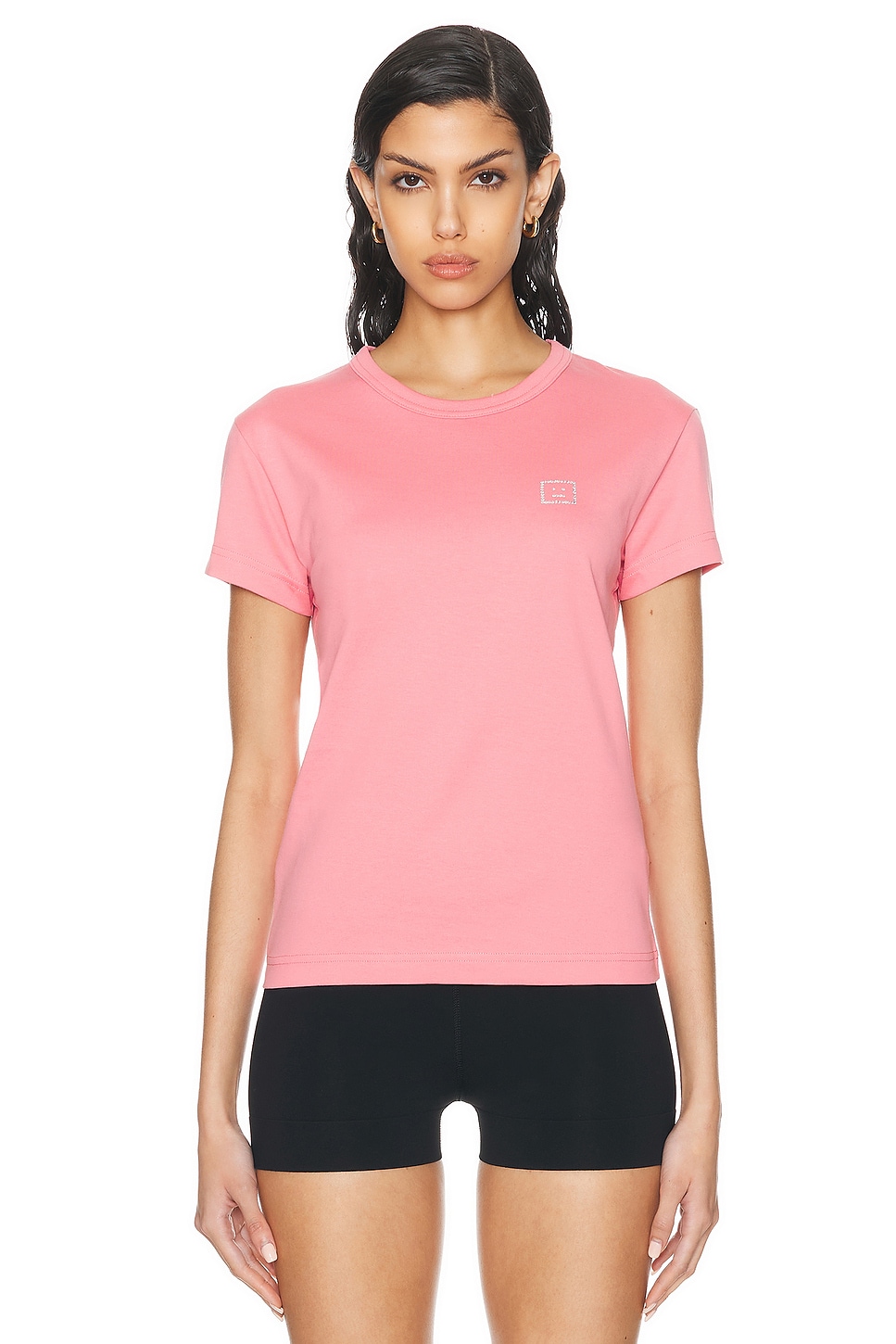 Image 1 of Acne Studios Face Crystal Baby Tee in Tango Pink