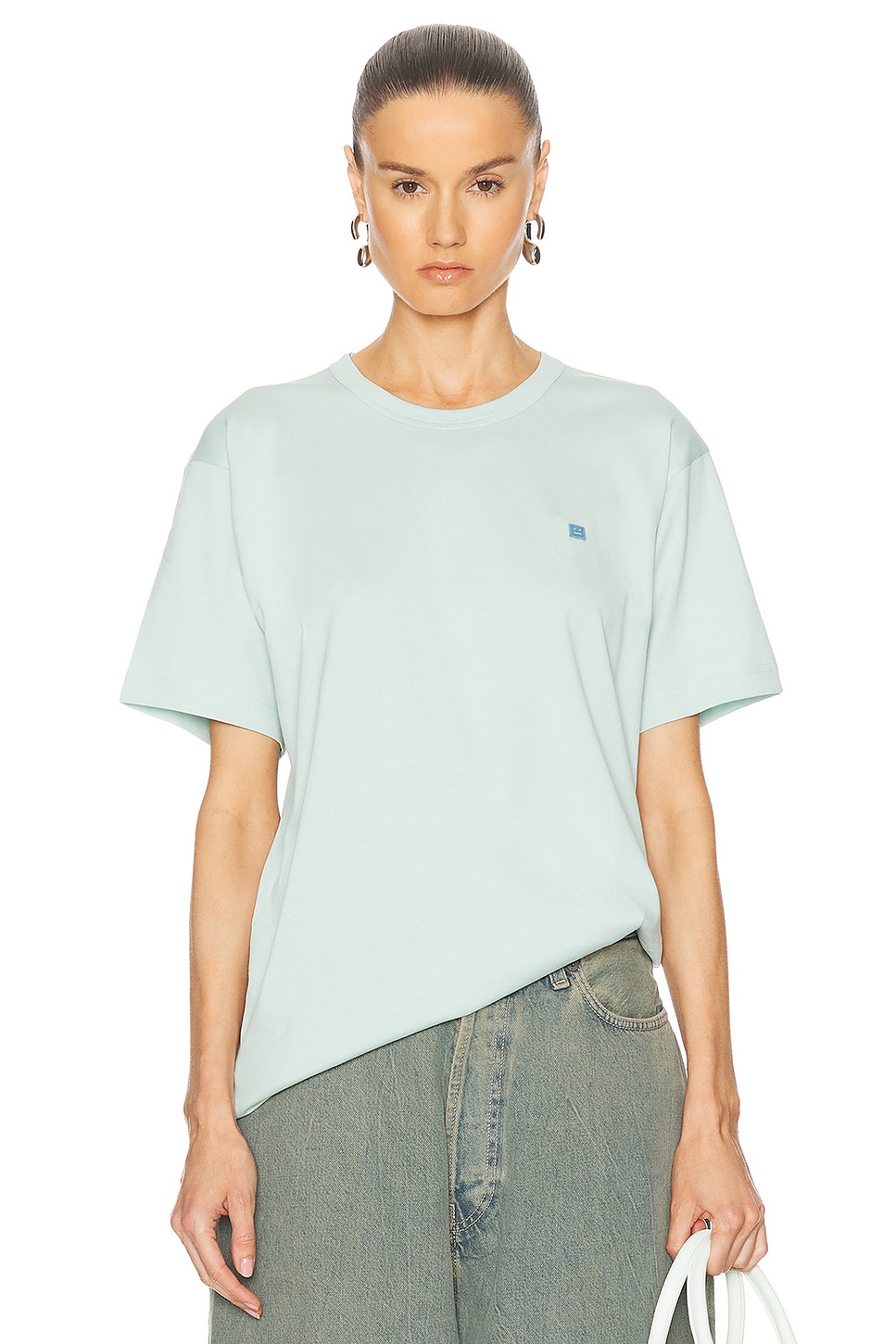 Image 1 of Acne Studios Face Patch Crew Neck Shirt in Dusty Blue