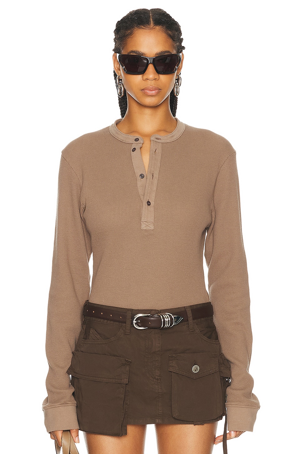 Image 1 of Acne Studios Henley Long Sleeve Top in Taupe Brown