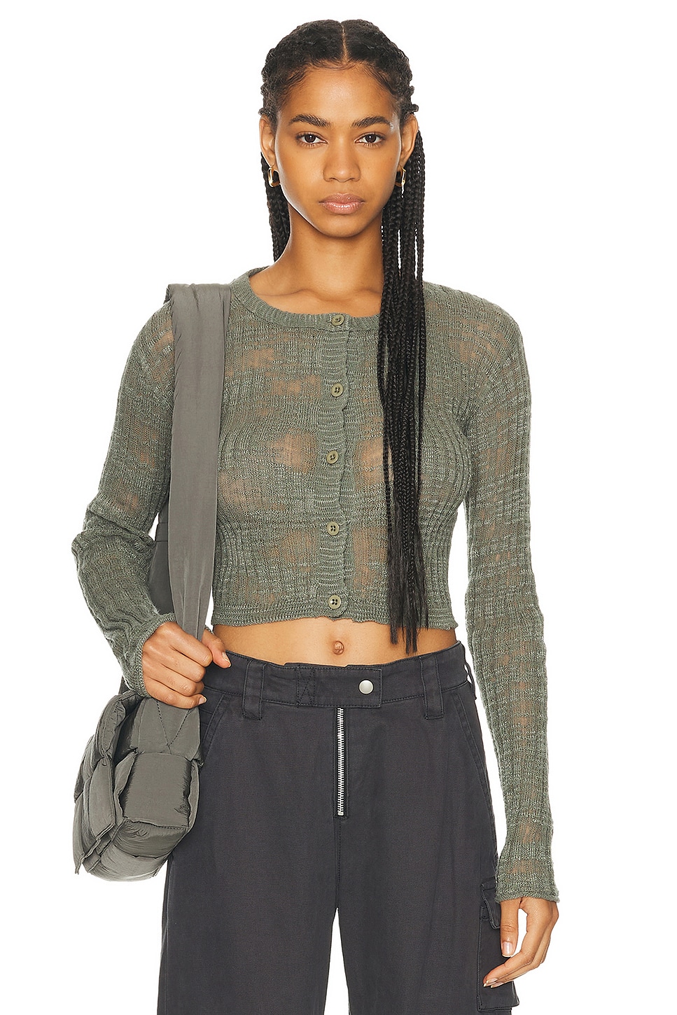 Image 1 of Acne Studios Long Sleeve Knit Top in Seagrass Green
