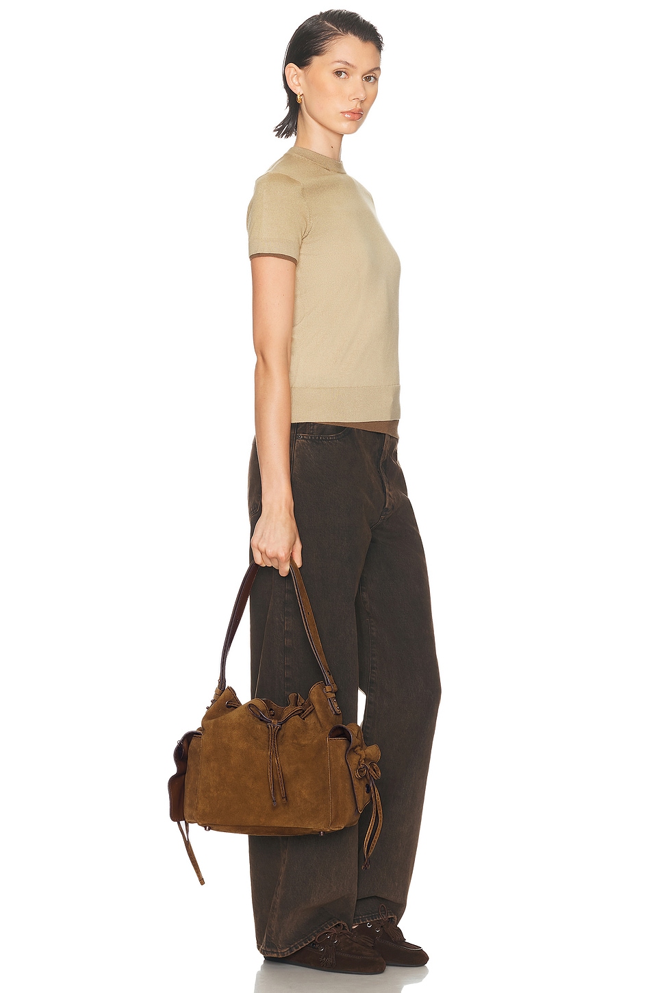 Acne Studios Multipocket Bucket Suede Bag In Brown