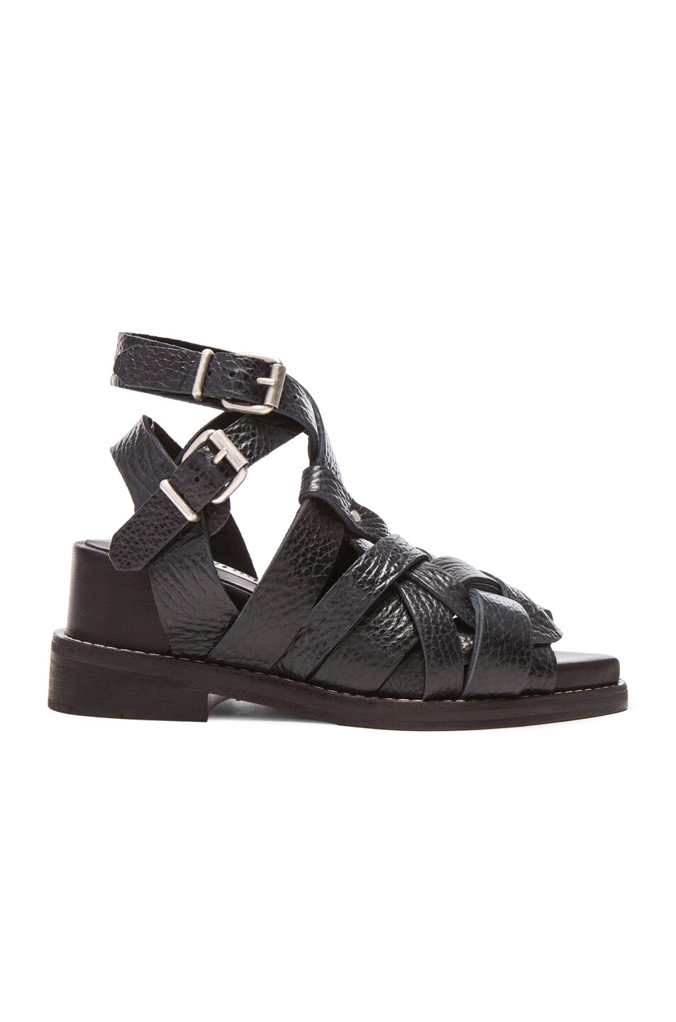 Image 1 of Acne Studios Lenna Pebbled Leather Sandals in Black