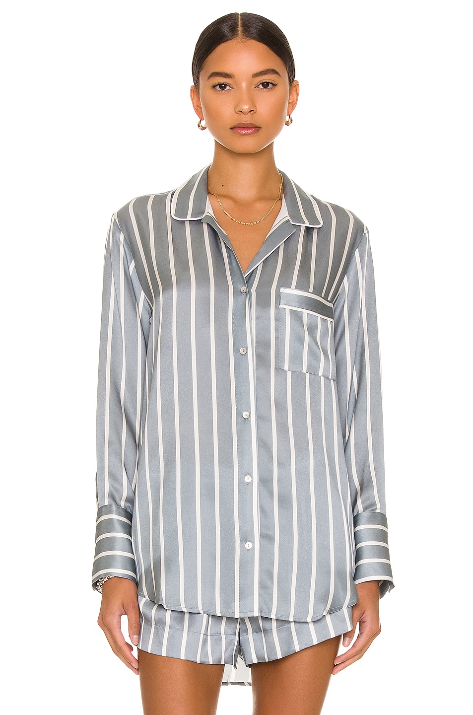 Image 1 of ASCENO The Paris Shirt in Dust Blue Stripe
