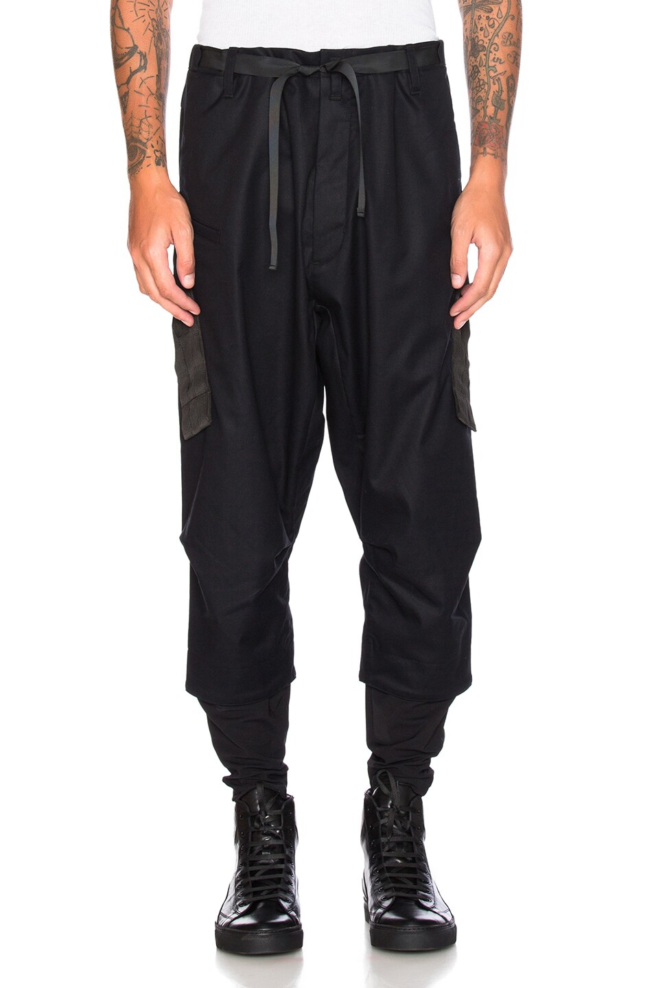 Image 1 of Acronym Industrial Micro Twill Drawcord Trousers in Black
