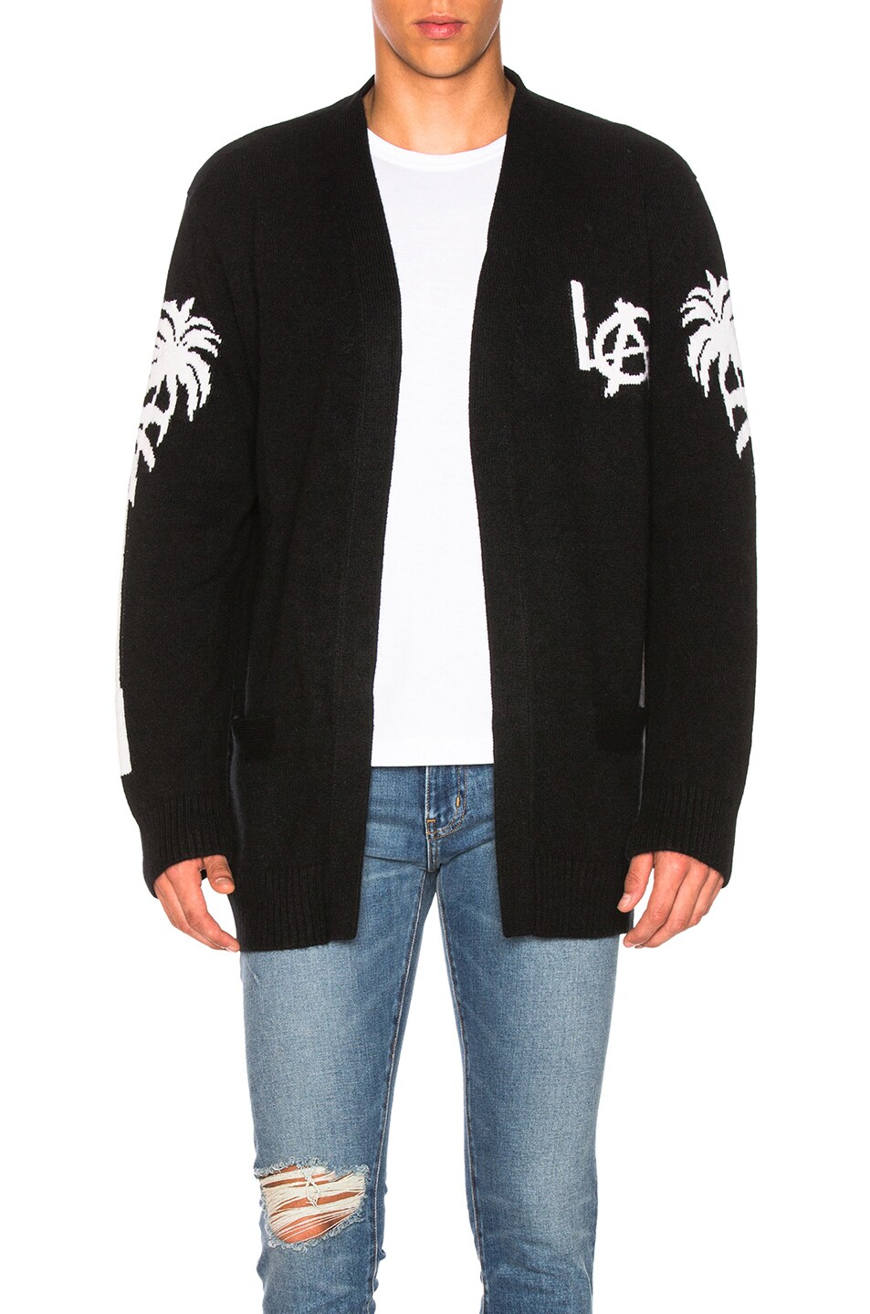 Image 1 of Adaptation Los Angeles Cashmere Cardigan in Black & White