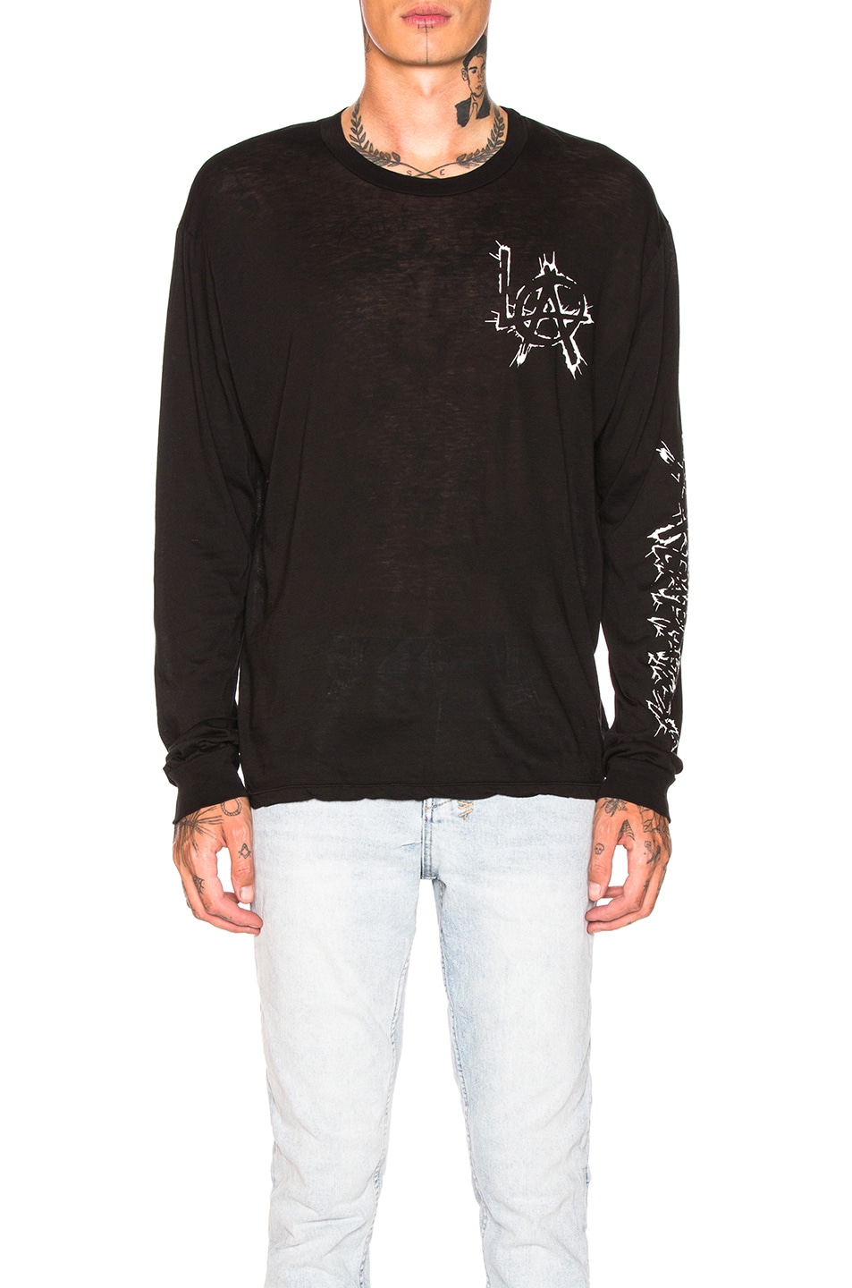 Image 1 of Adaptation Los Angeles Cotton Cashmere Long Sleeve Tee in Black Out