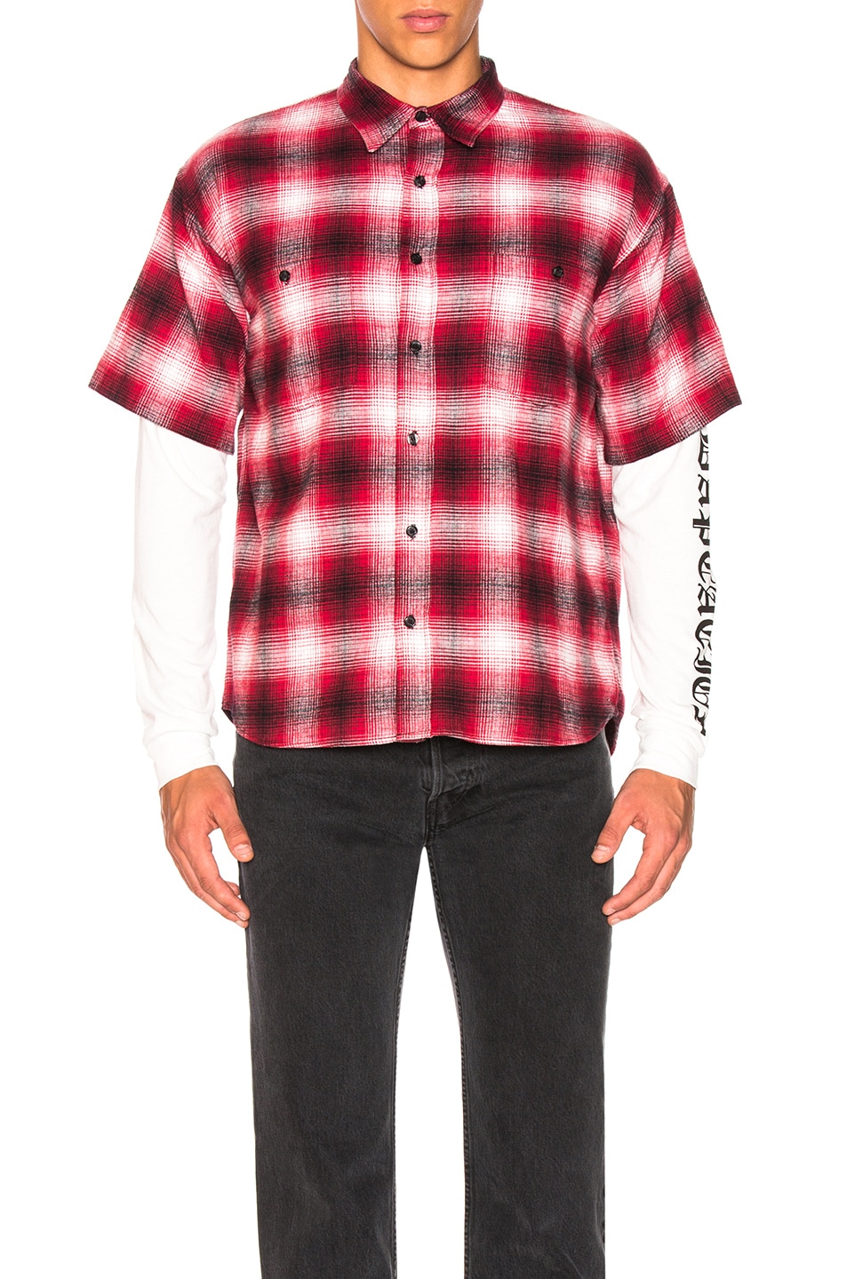 Image 1 of Adaptation Double Sleeve Shirt in Red Plaid & White