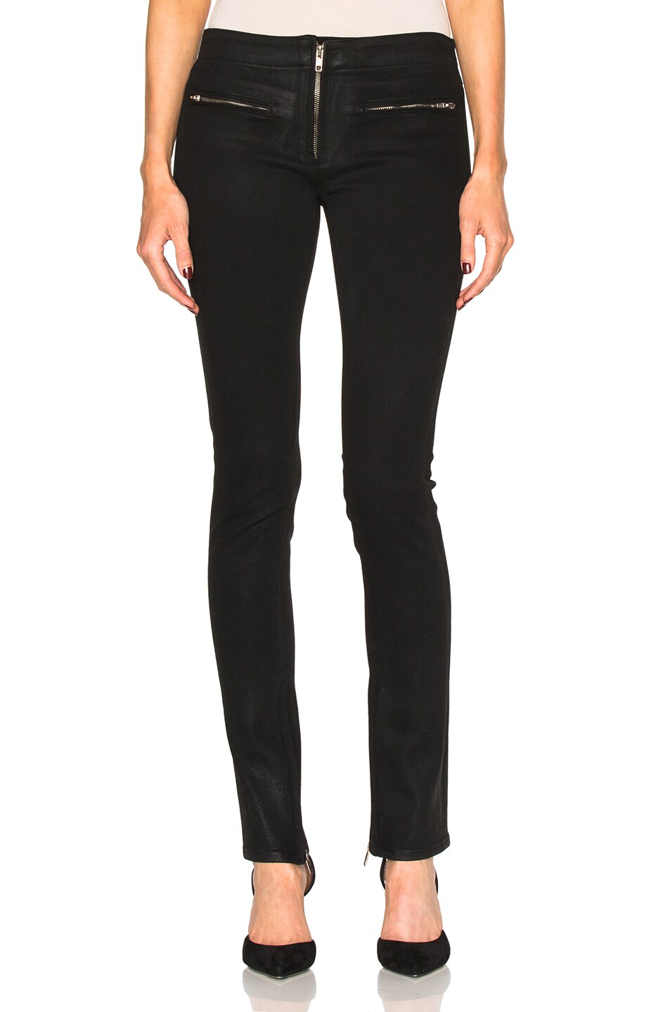 Image 1 of Adaptation Extra Long Zip Front Skinny in Black Wax