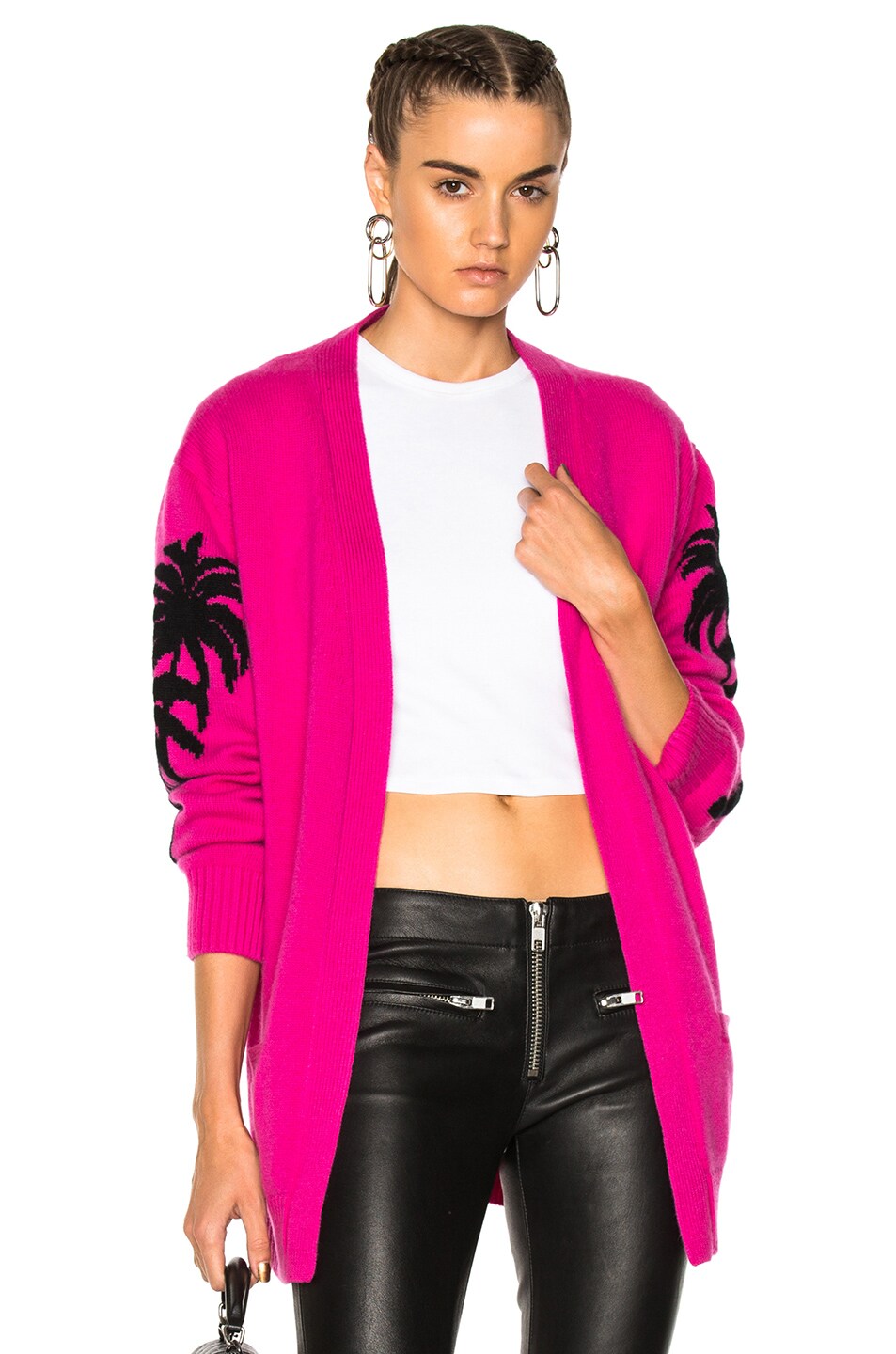 Image 1 of Adaptation Palm Cashmere Cardigan in Black & Hot Pink