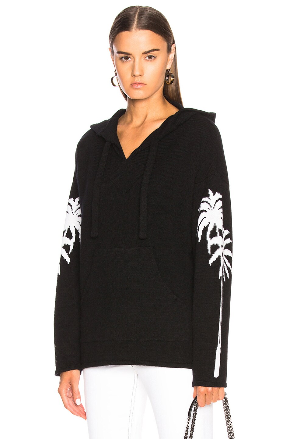 Image 1 of Adaptation Baja Palms Cashmere Hoodie in Black & White