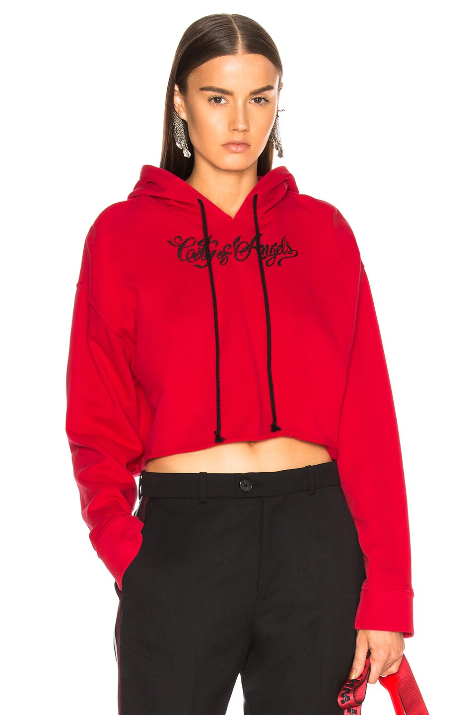 Image 1 of Adaptation Embroidered Cropped Hoodie in Lipstick City of Angels