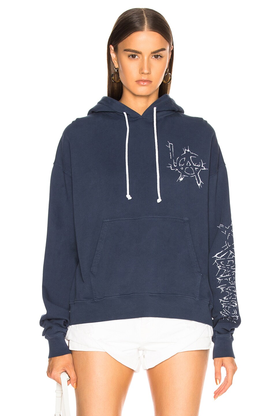 Image 1 of Adaptation Embroidered Shrunken Hoodie in Faded Navy