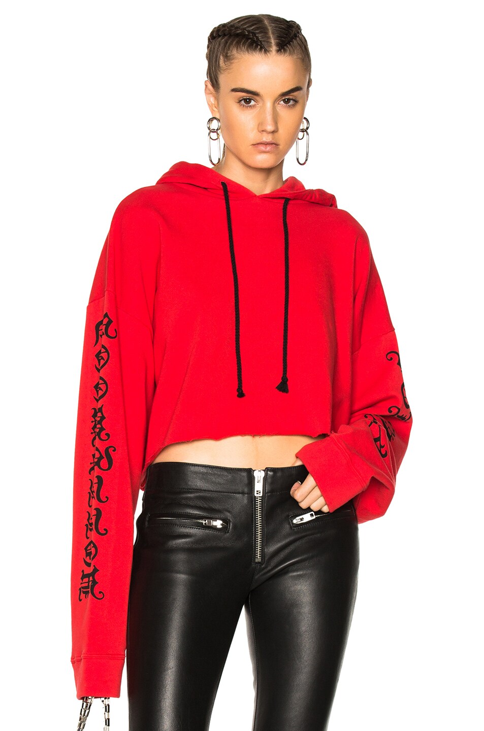 Image 1 of Adaptation Hollywood Forever Cropped Hoodie in Black & Flame Red