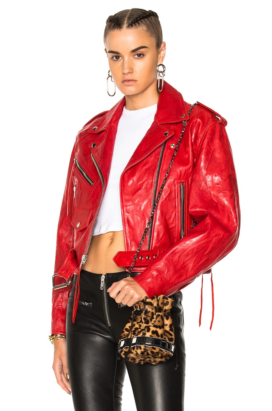 Image 1 of Adaptation Cropped Leather Moto Jacket in Red