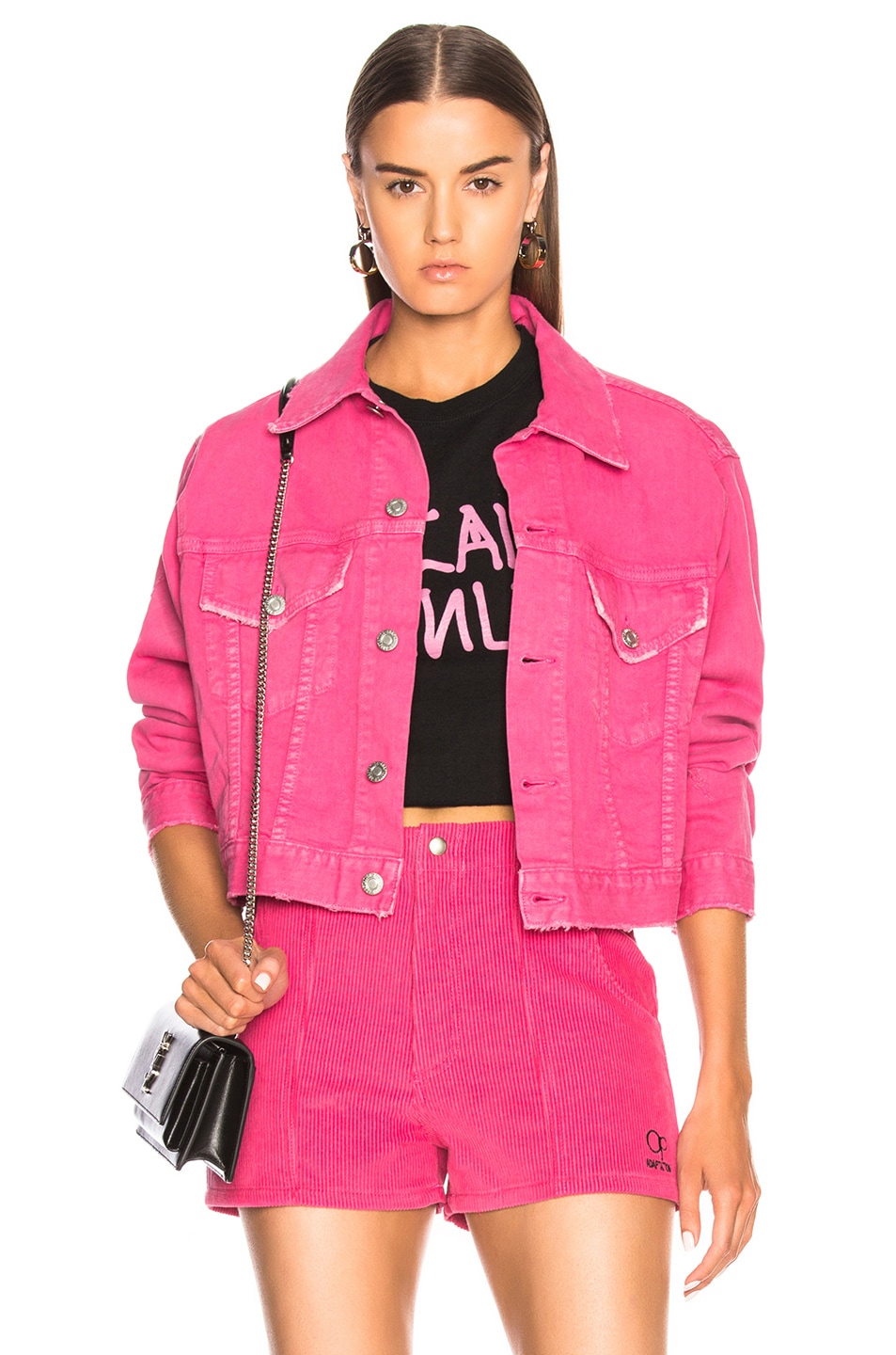 Image 1 of Adaptation Crop Denim Jacket in Hot Pink