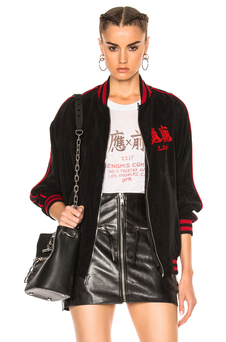Image 1 of Adaptation x Chang Gang for FWRD Embroidered Bomber Jacket in Black & Red