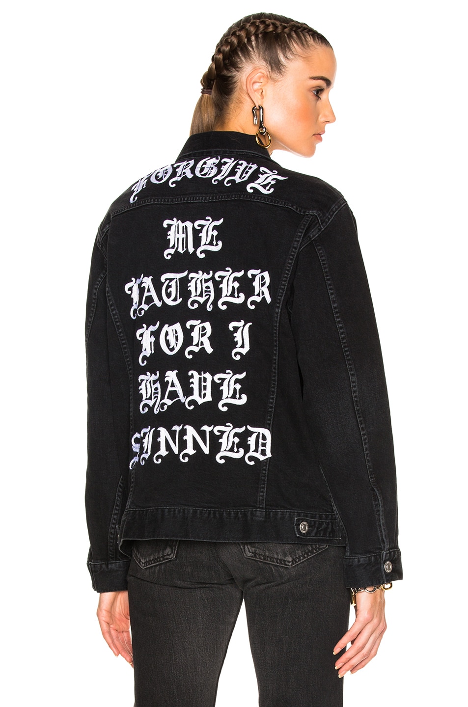 Image 1 of Adaptation x The Chain Gang Jean Jacket in Black & Chainstitch