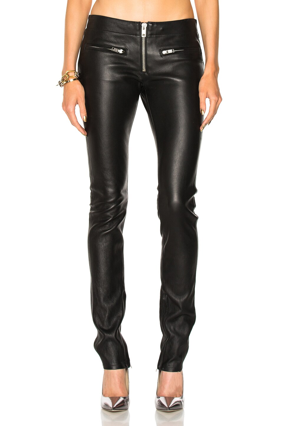 Image 1 of Adaptation Zip Skinny Leather Pant in Black Slick