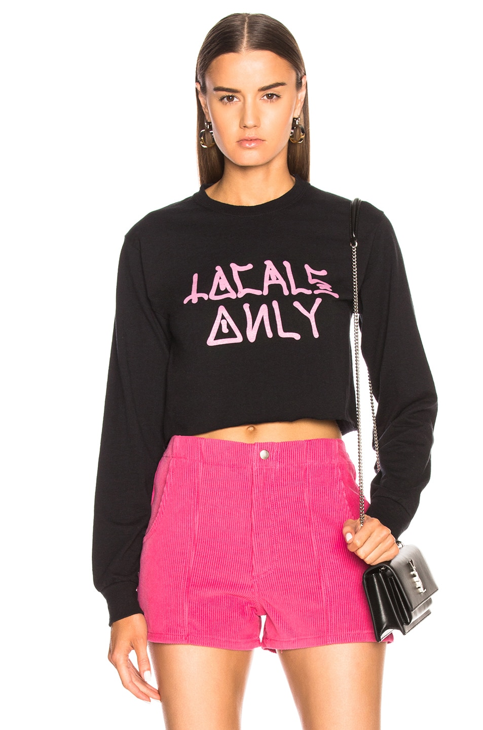 Image 1 of Adaptation Locals Only Cropped Tee in Black & Pink