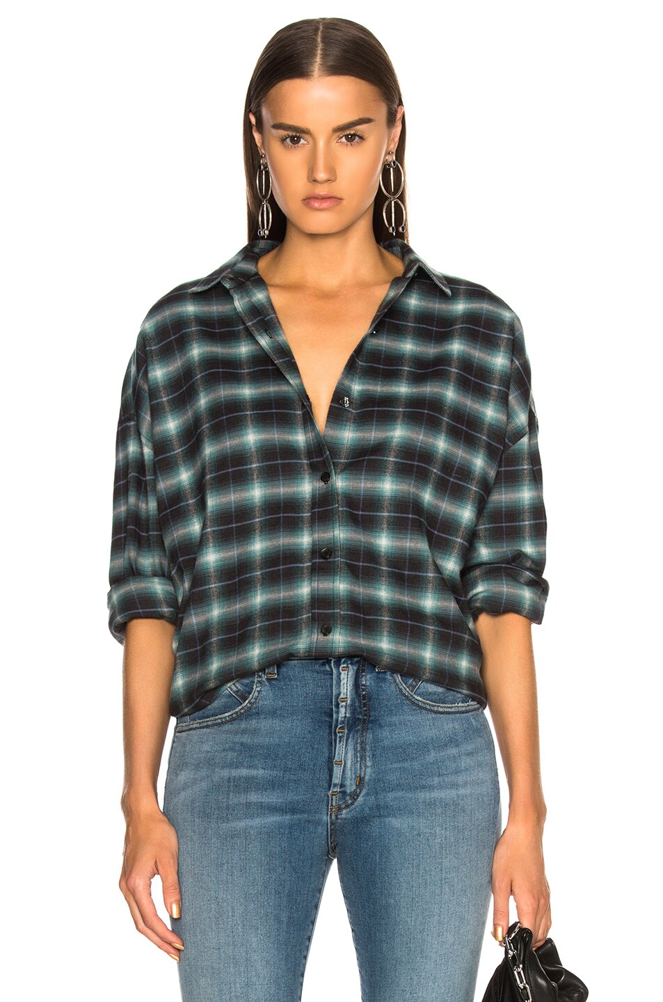 Image 1 of Adaptation Dropped Shoulder Shirt in Teal Plaid