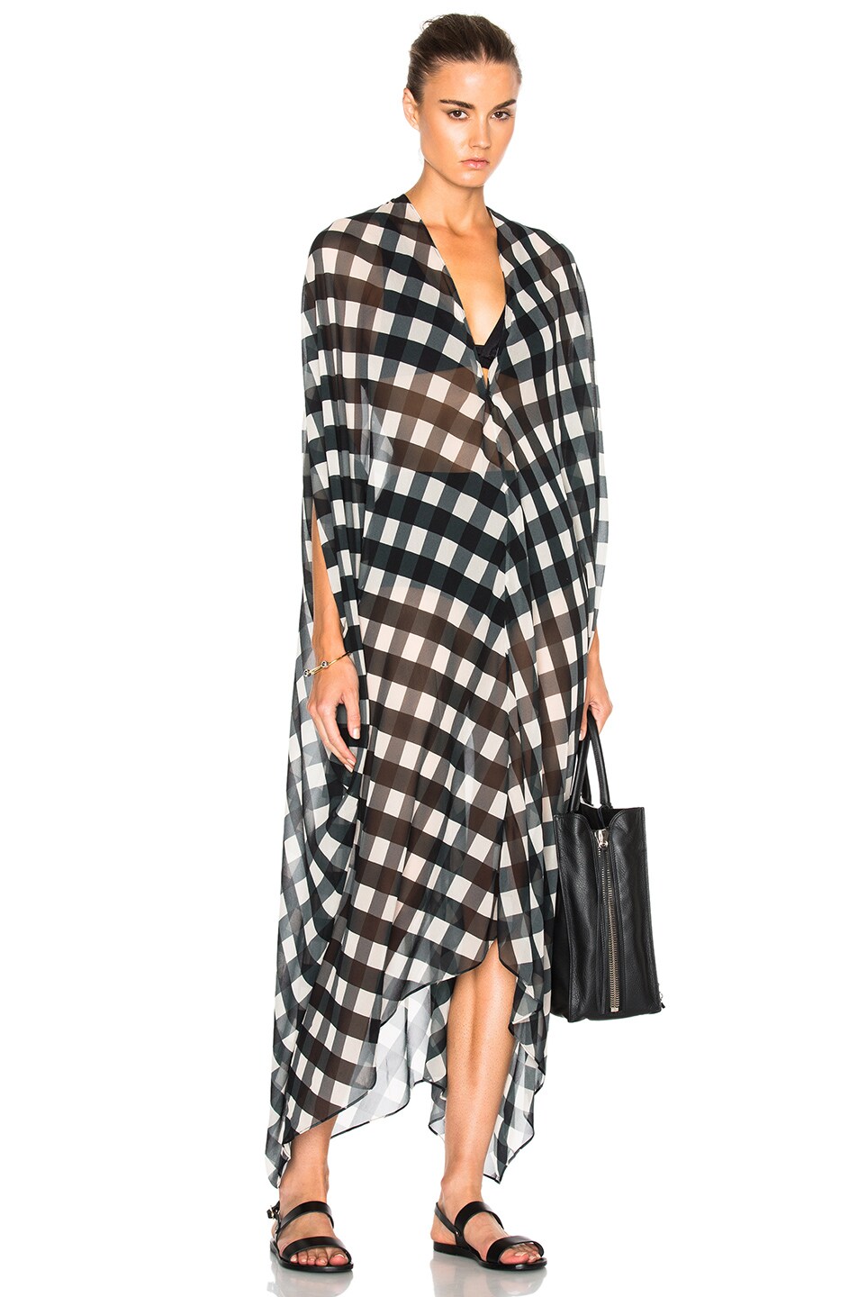 Image 1 of ADRIANA DEGREAS Gingham Kaftan in Off White